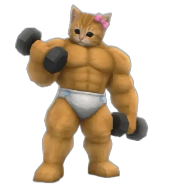 Muscle Cat doing bicep curls